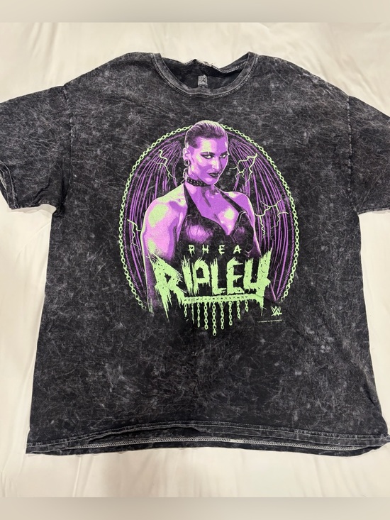 WWE Other - WWE Black Mineral-Wash Short Sleeve Tee with Neon Purple & Lime Graphic